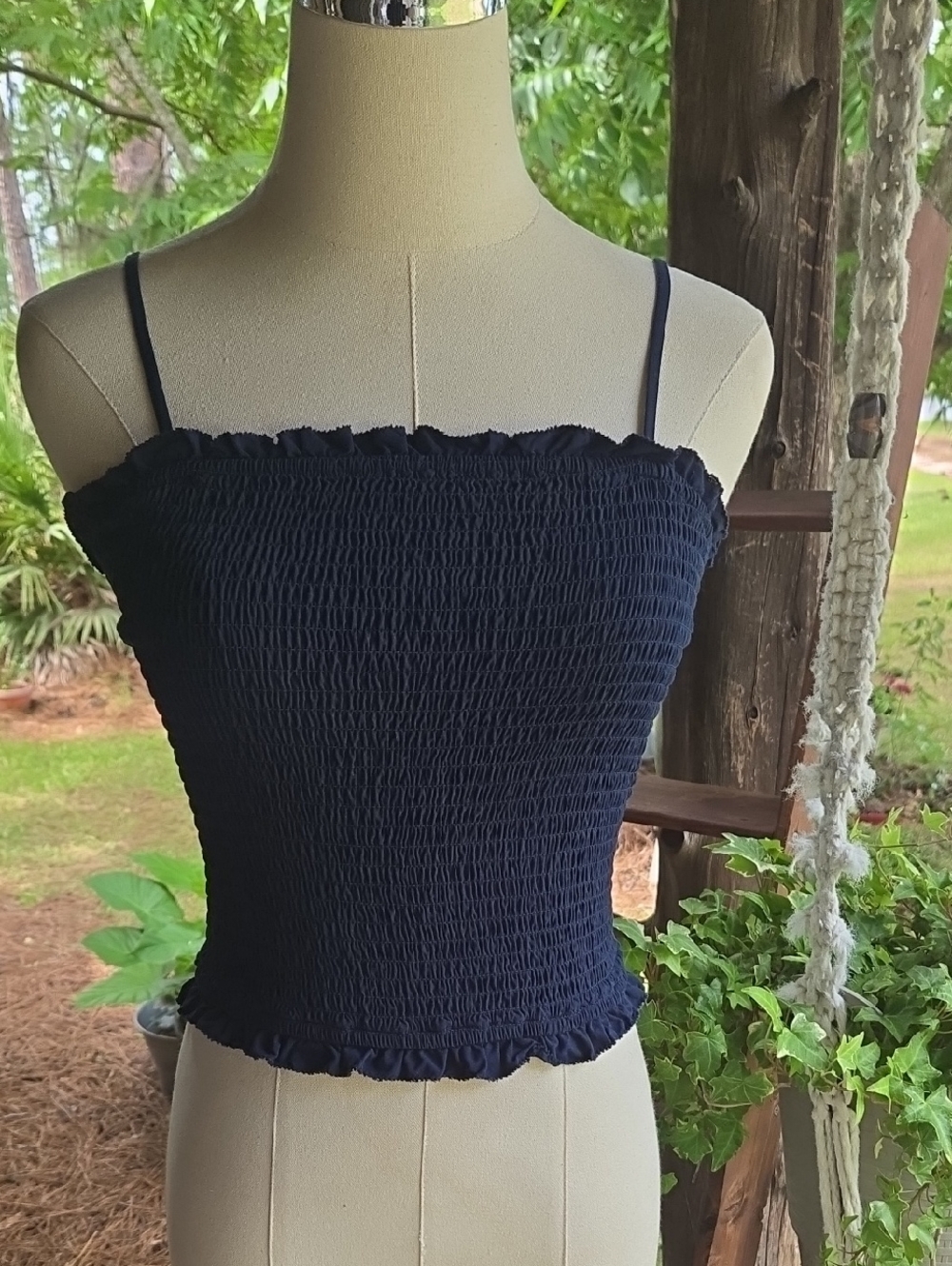 Abercrombie & Fitch Navy Blue Smocked Top Size Small